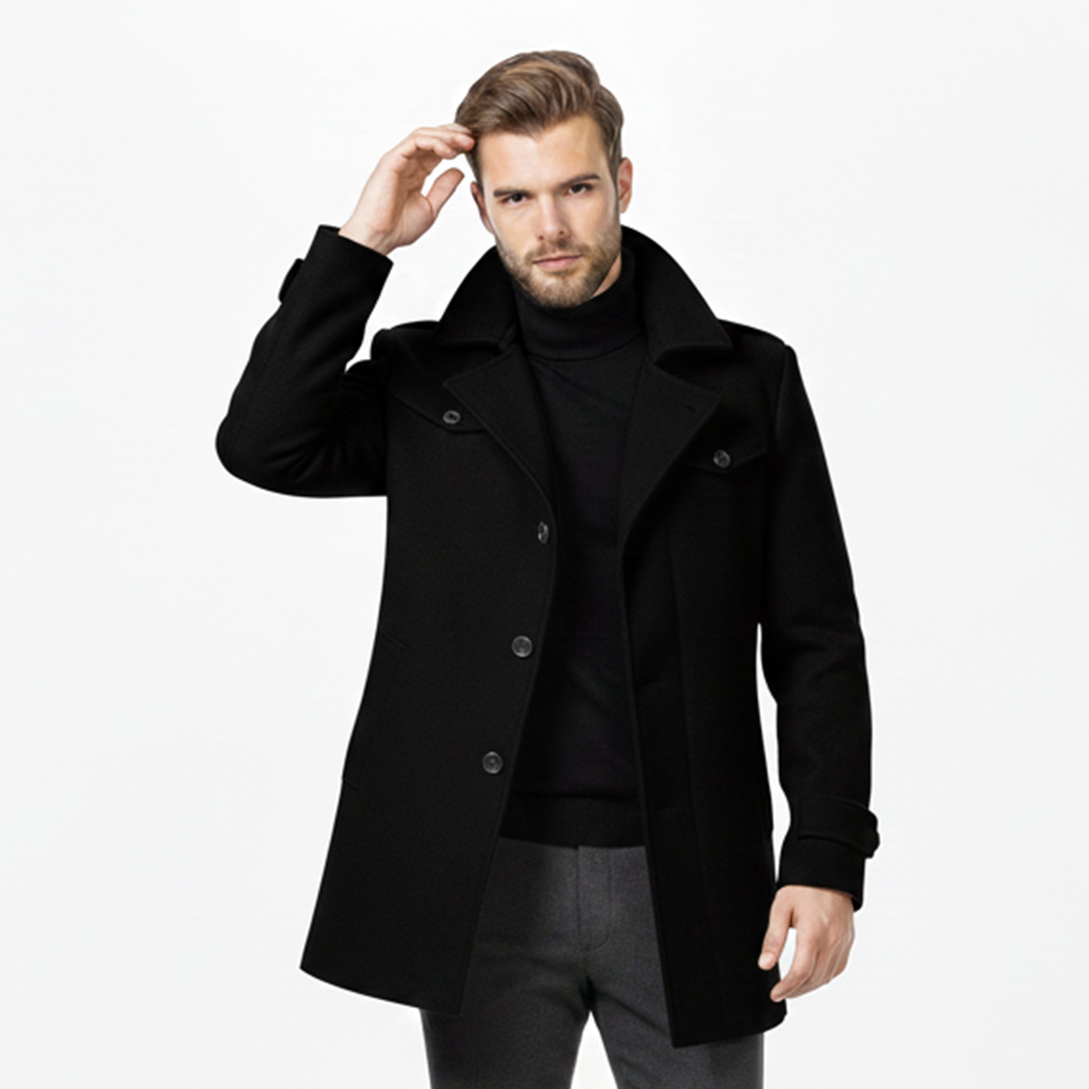 Men’s Long Wool-Blend Coat – Classic Gentleman Fit