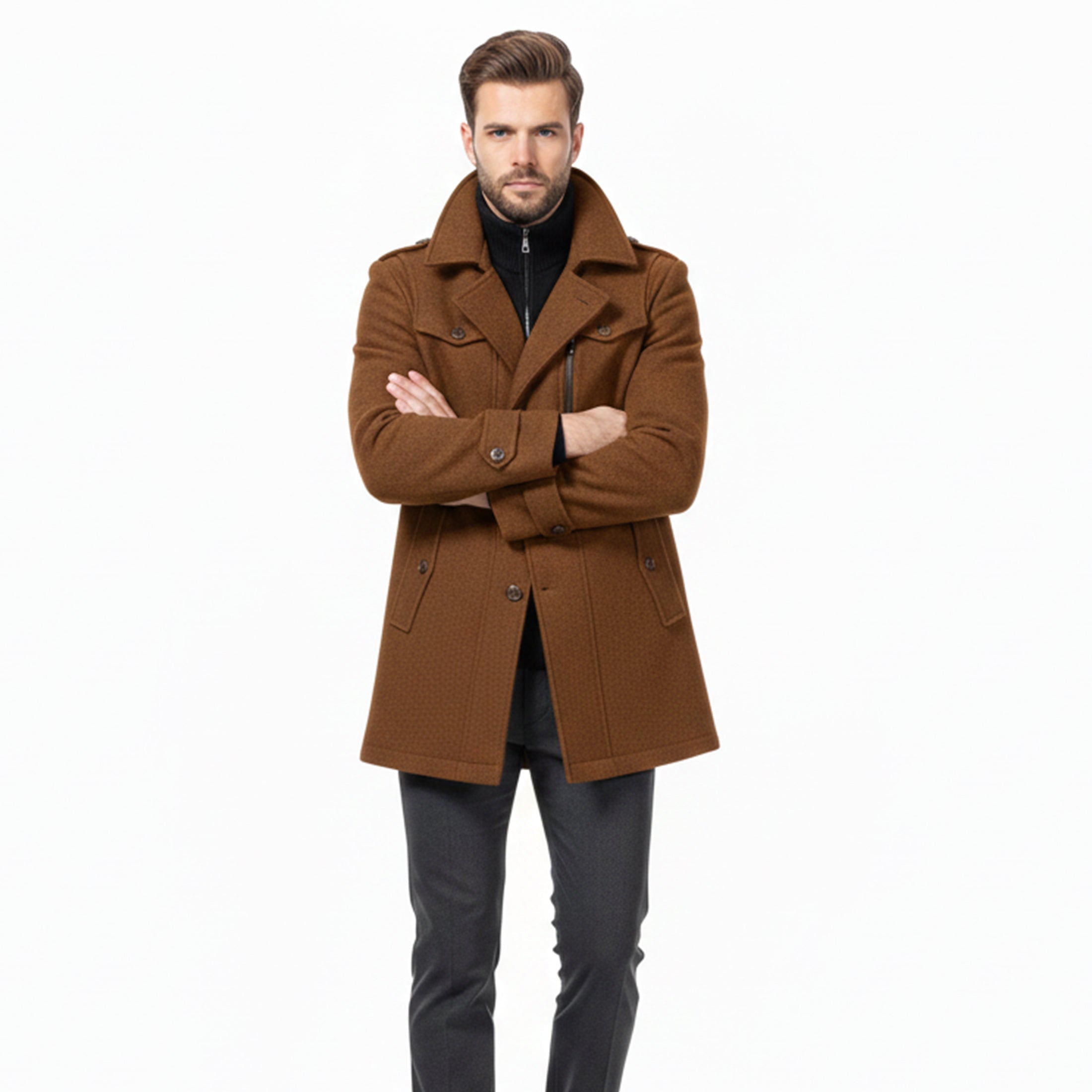Men’s Long Wool-Blend Coat – Classic Gentleman Fit