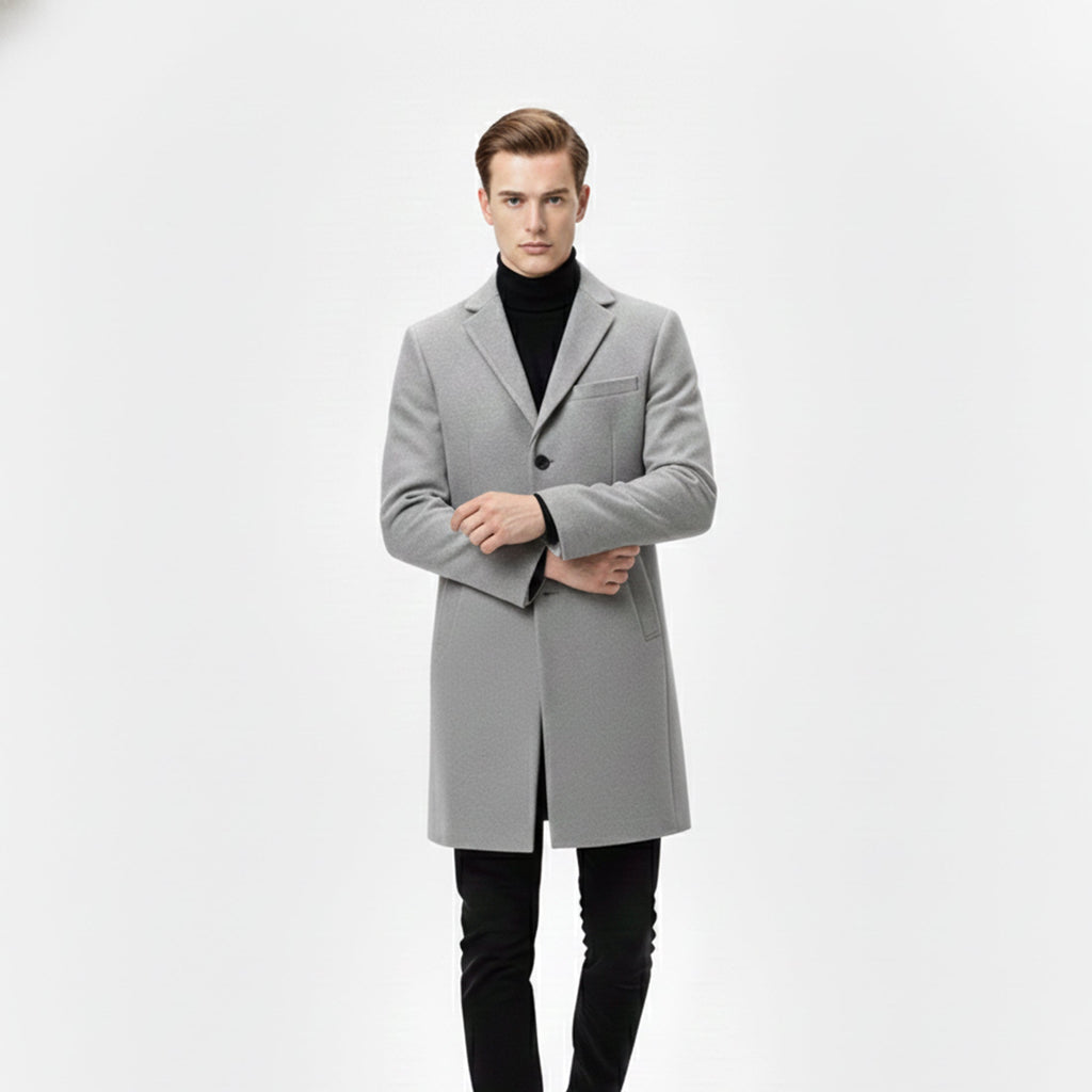 Men’s Turn-Down Collar Overcoat – Minimalist Winter Layer