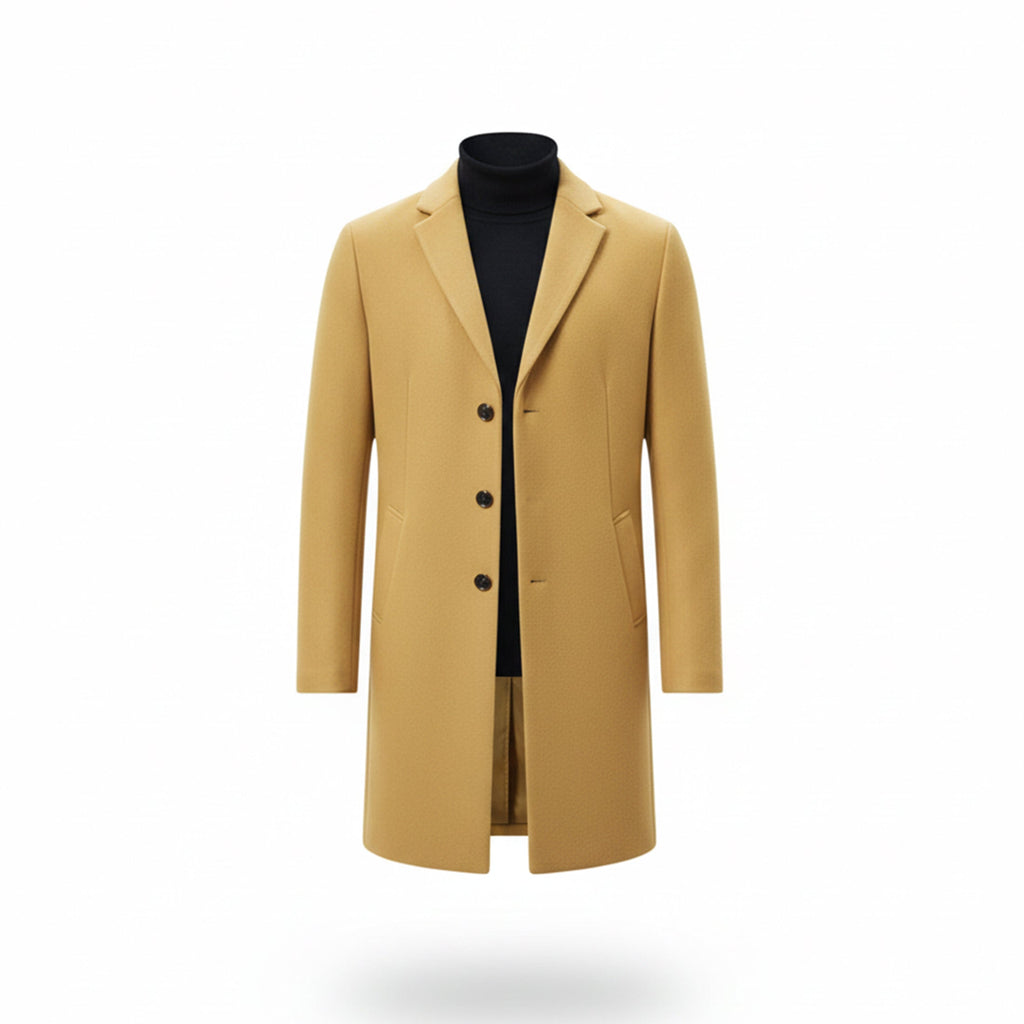 Men’s Turn-Down Collar Overcoat – Minimalist Winter Layer