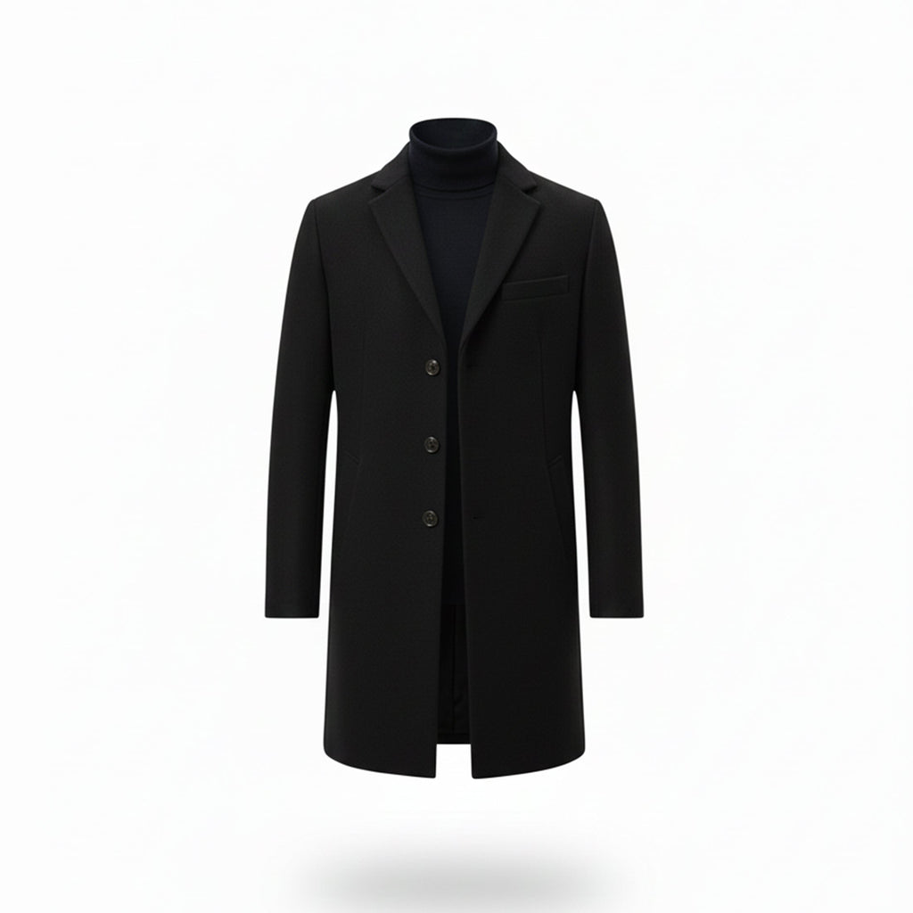 Men’s Turn-Down Collar Overcoat – Minimalist Winter Layer