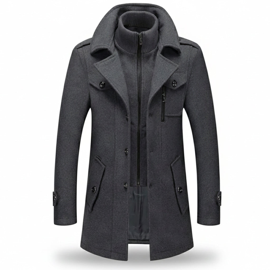 Men’s Long Wool-Blend Coat – Classic Gentleman Fit