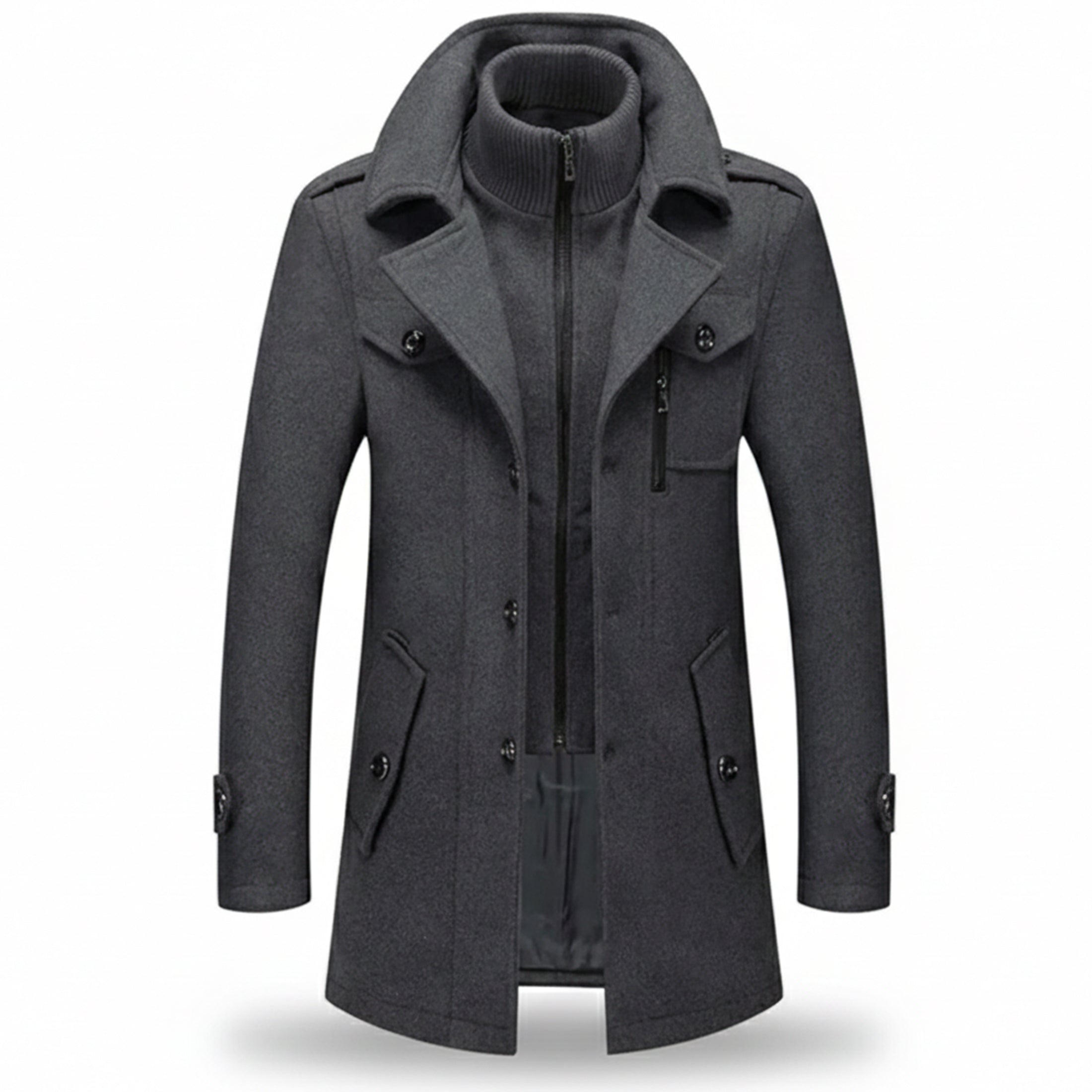 Men’s Long Wool-Blend Coat – Classic Gentleman Fit