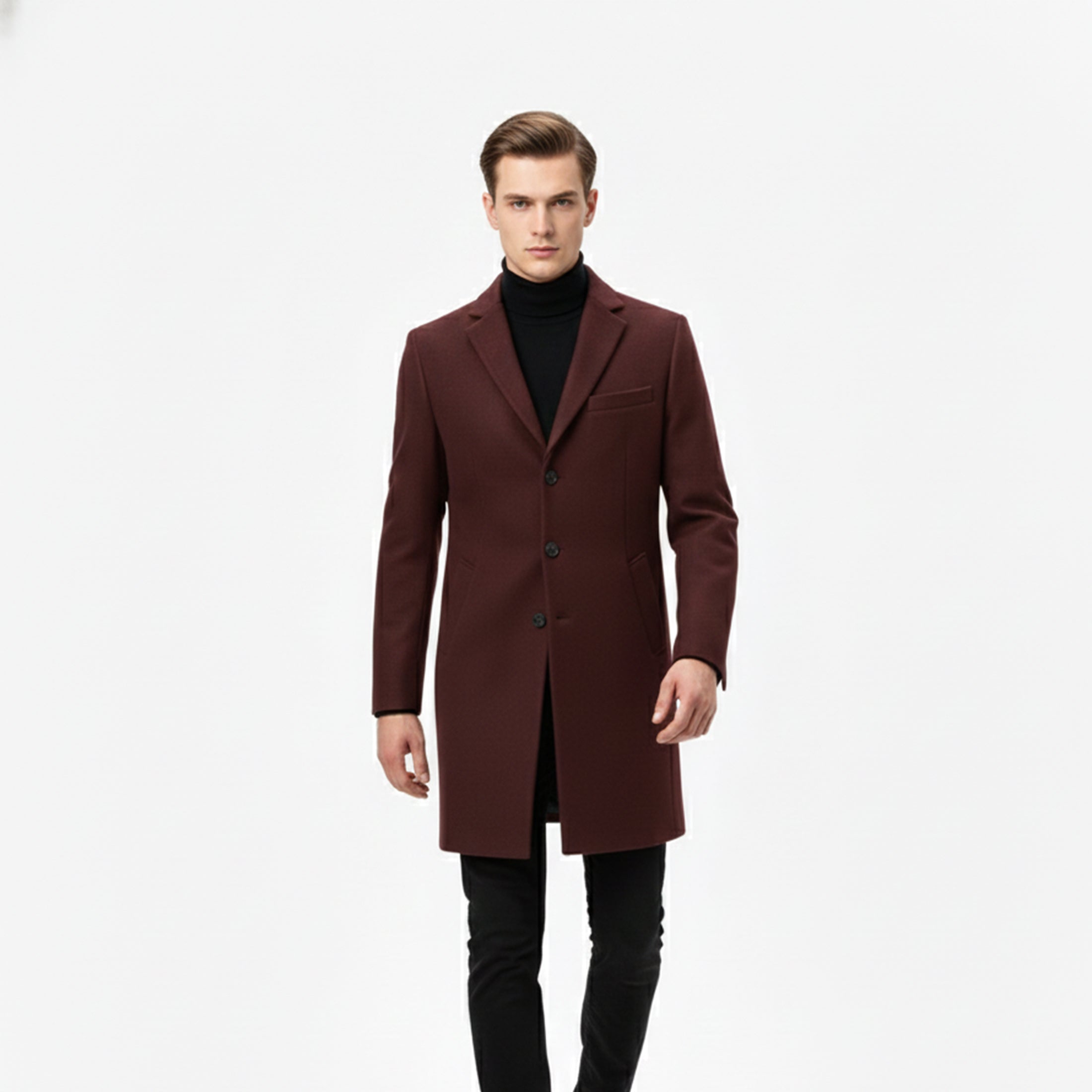 Men’s Turn-Down Collar Overcoat – Minimalist Winter Layer