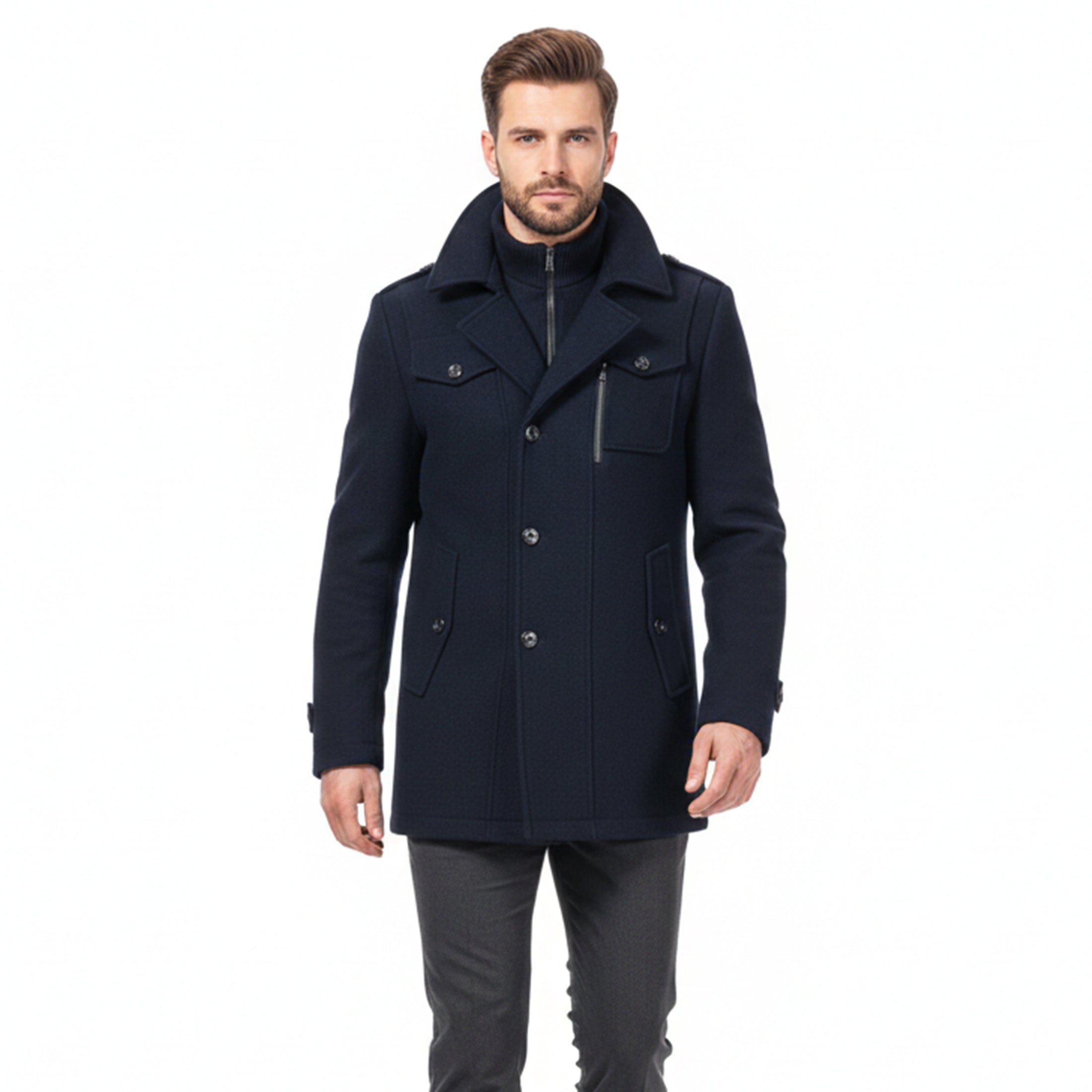 Men’s Long Wool-Blend Coat – Classic Gentleman Fit