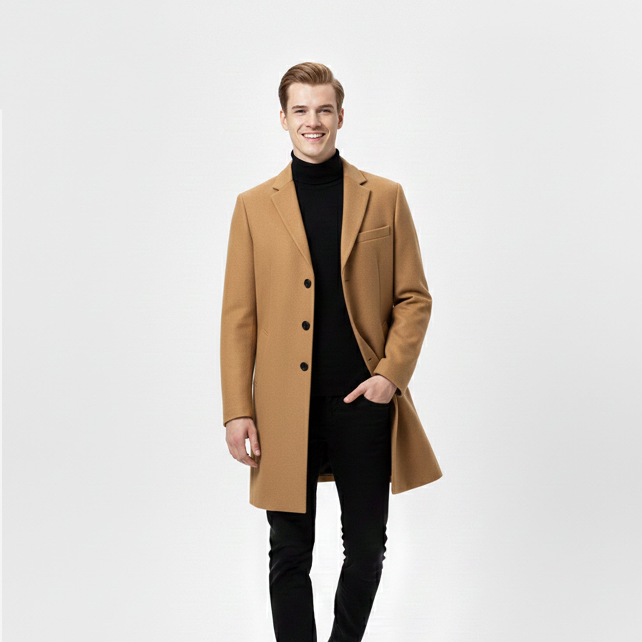 Men’s Turn-Down Collar Overcoat – Minimalist Winter Layer