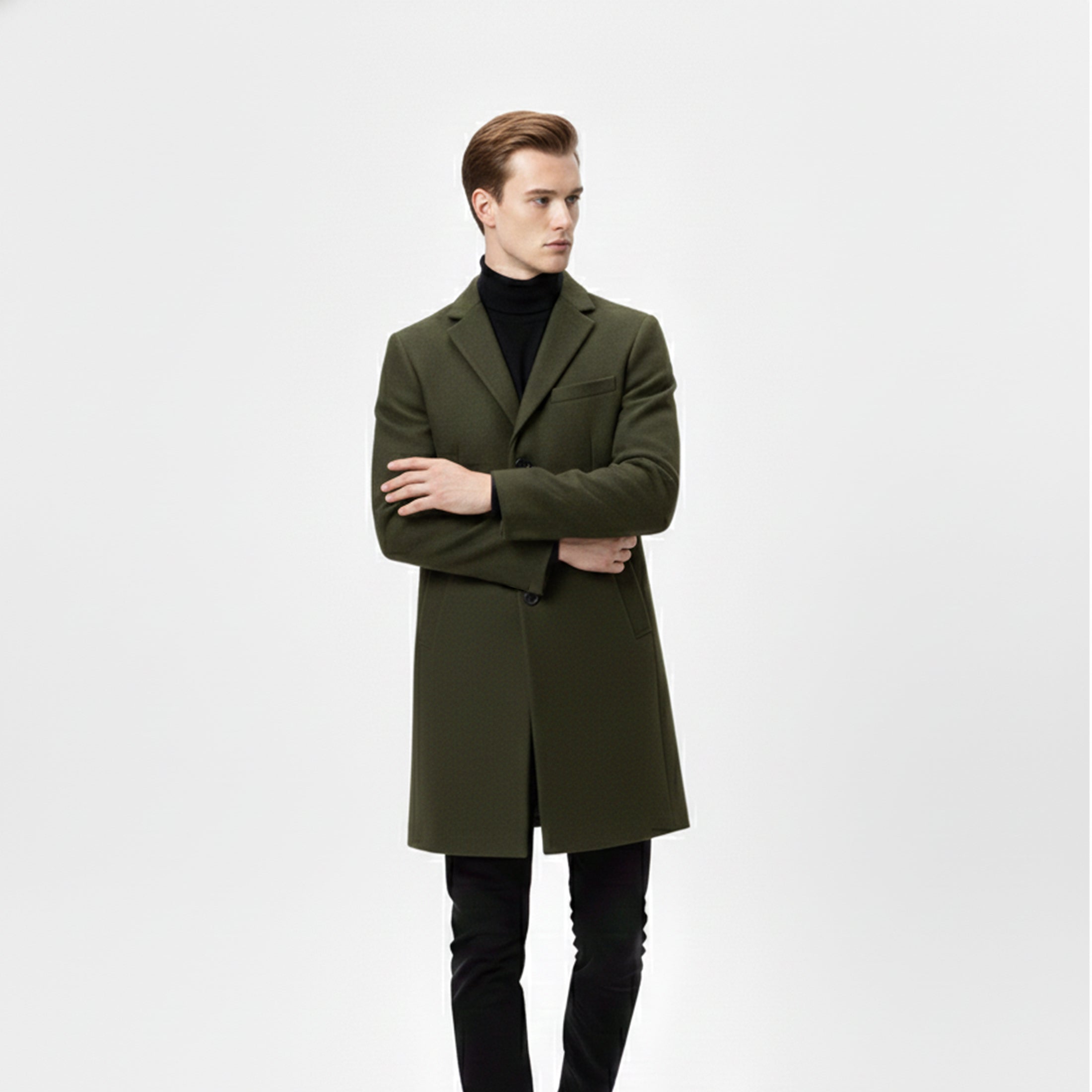 Men’s Turn-Down Collar Overcoat – Minimalist Winter Layer