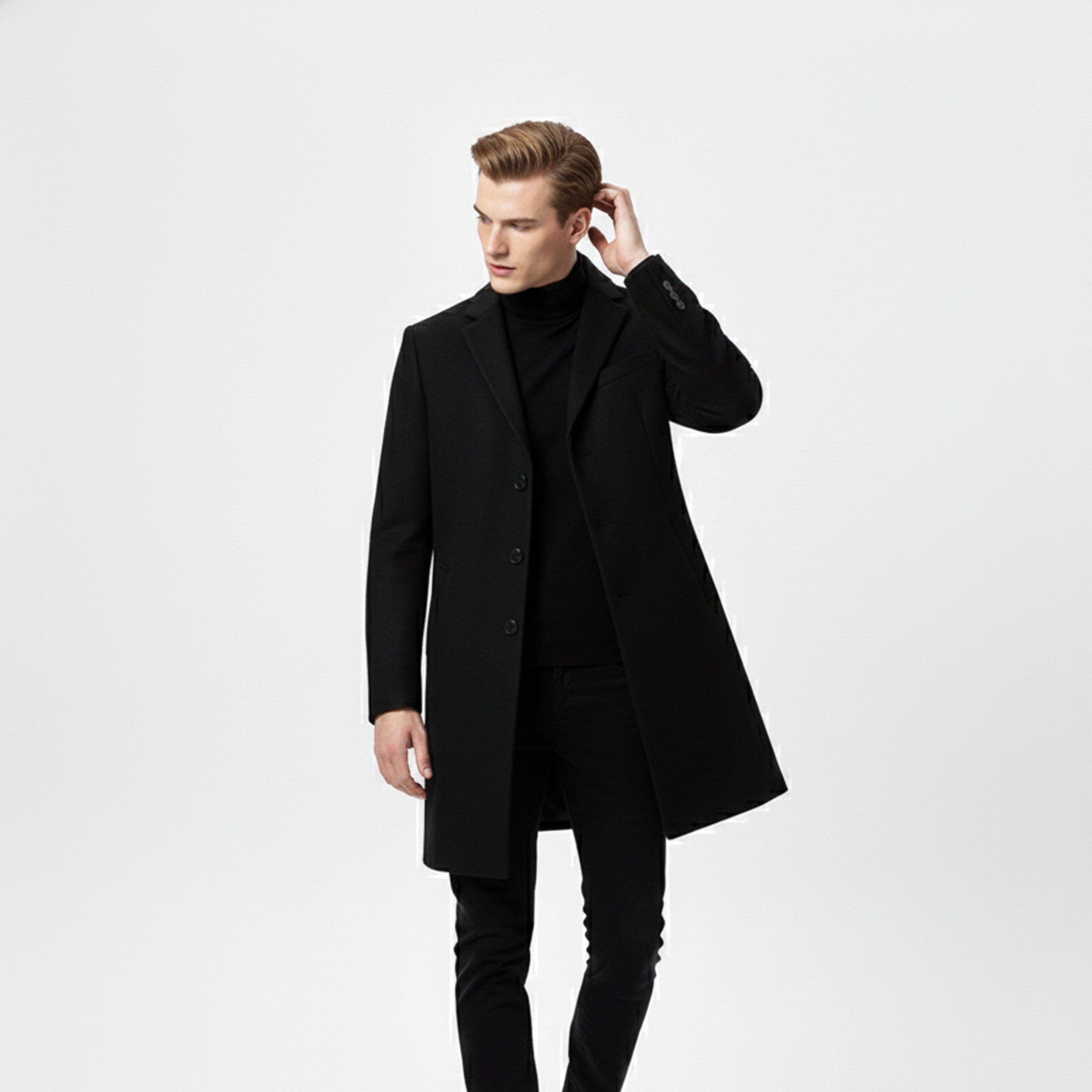 Men’s Turn-Down Collar Overcoat – Minimalist Winter Layer